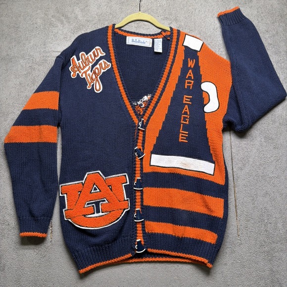 Auburn Tigers vintage knit cardigan sweater blue orange front back logo medium